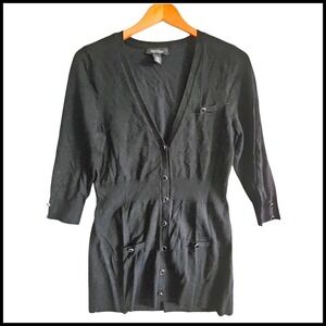 White House Black Market Cardigan Sweater Button Front 3/4 Sleeve Black M